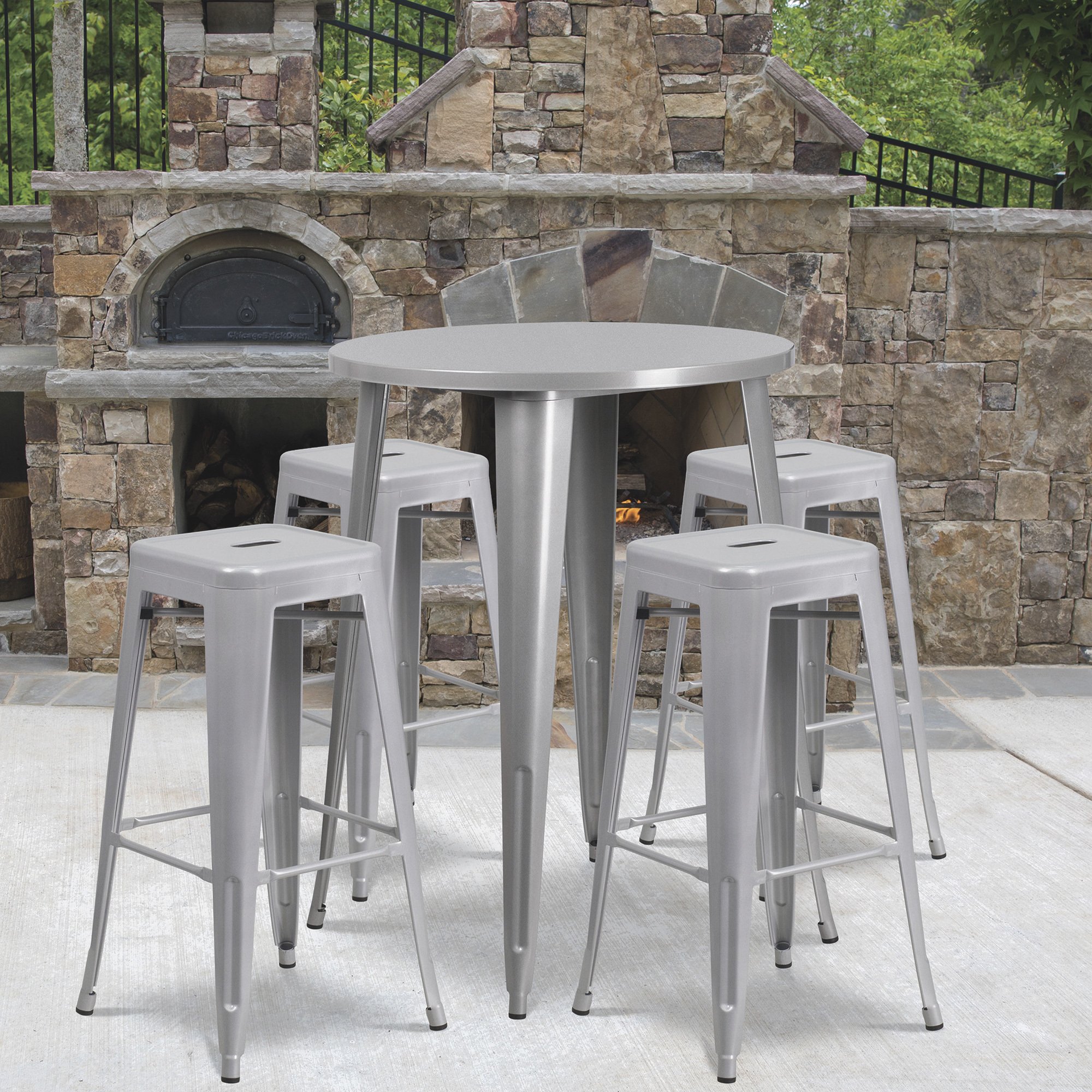 Flash Furniture 5-Pc. Metal Bar Set — 30in. Round x 41in.H x Table with 4 Backless Bar Stools